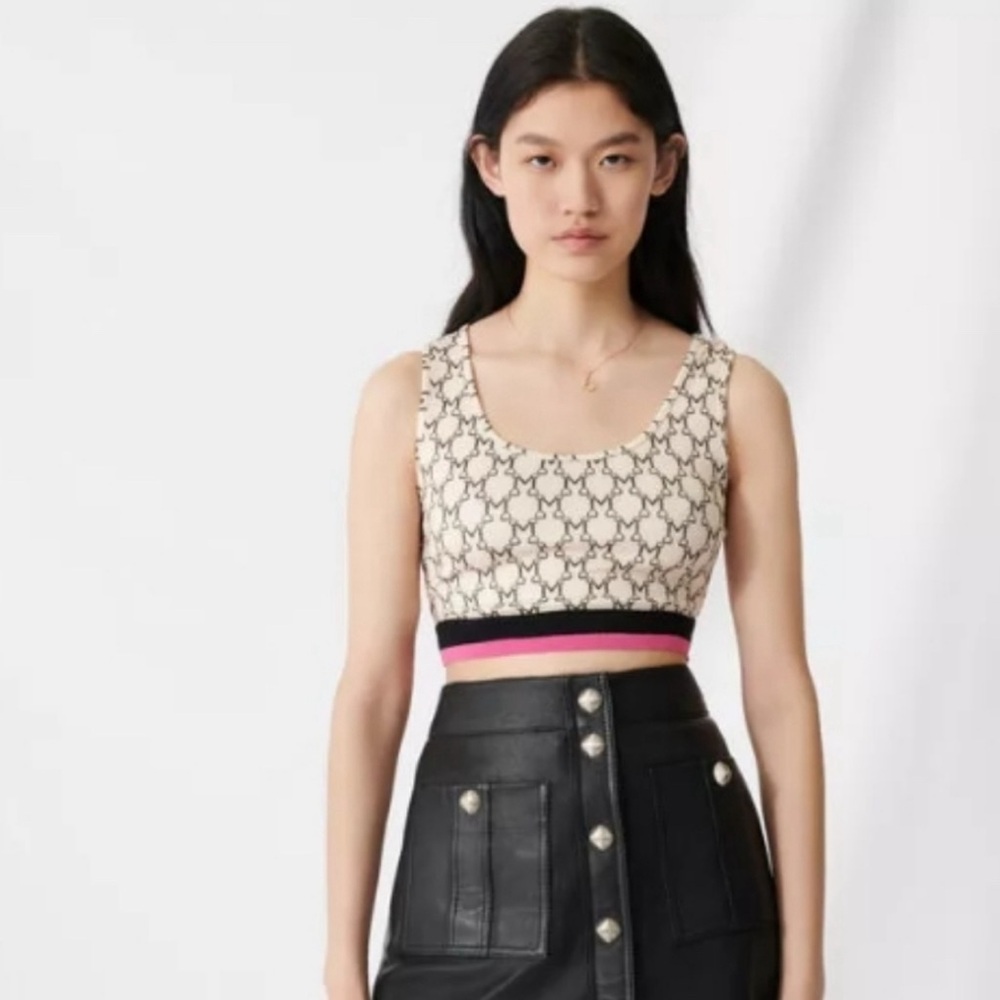 NWOT Maje Monogram Athletic Crop Top in Ecru S